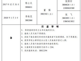 jinnianhui今年会（相山校区）学校办公室2018年元旦假期值班表