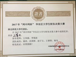 今年会学生在2017年“网中网杯”大学生财务决策大赛华东区决赛中荣获佳绩