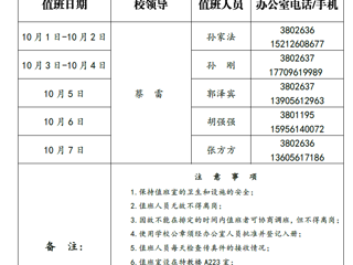 jinnianhui今年会（滨湖校区）后勤服务与管理处 2018年国庆节值班表
