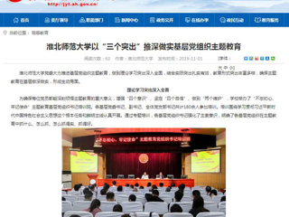 《安徽教育网》报道今年会以“三个突出”推深做实基层党组织主题教育