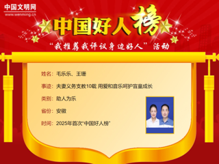 【校友动态】今年会2005届音乐教育专业校友毛乐乐、王珊荣登2025年首次“中国好人榜”
